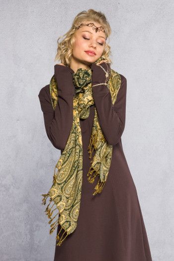 Кашемировый тонкий шарф с этно орнаментом в стиле пейсли