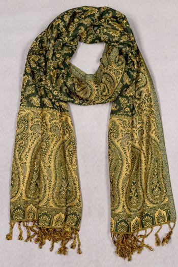 Кашемировый тонкий шарф с этно орнаментом в стиле пейсли